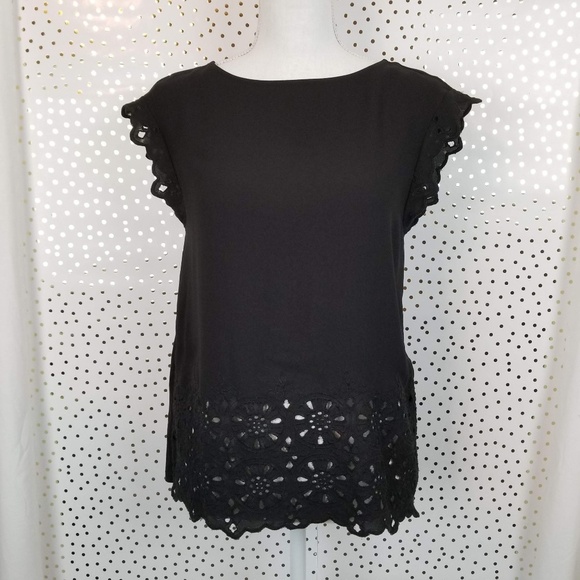 Loft | Black Eyelet Lace Top | Size Small - Picture 1 of 8